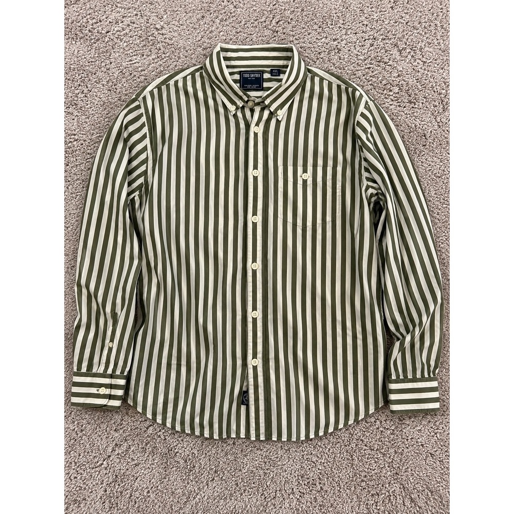 Todd Snyder Shirt Mens XXL Button Down Long Sleeve Striped Workwear Green Cream